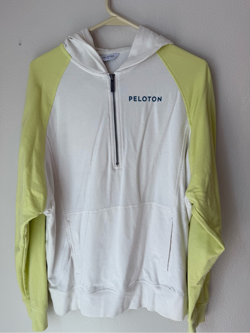 Peloton Women’s White and Light Green Half-Zip Hoodie